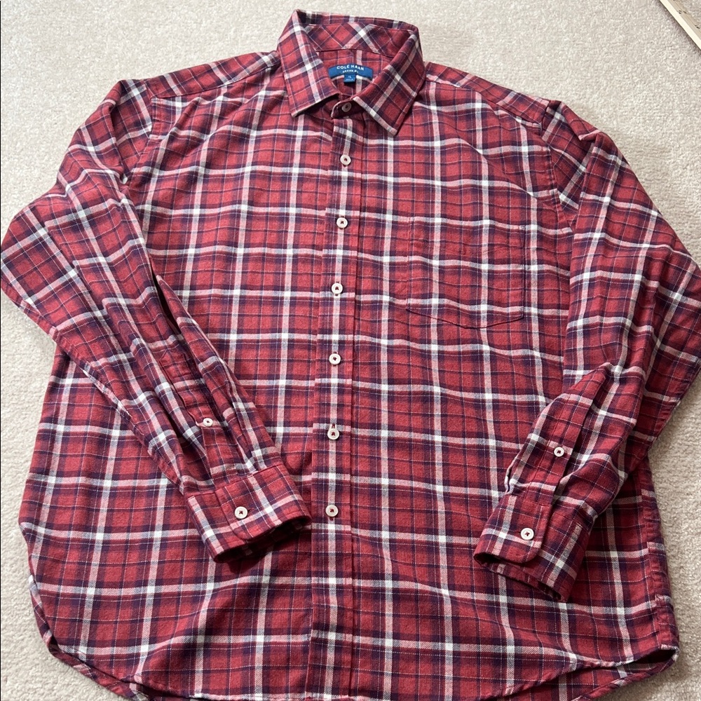 Cole Haan Grand OS Mens XL Plaid Flannel Button Down Shirt Red - Picture 5 of 8